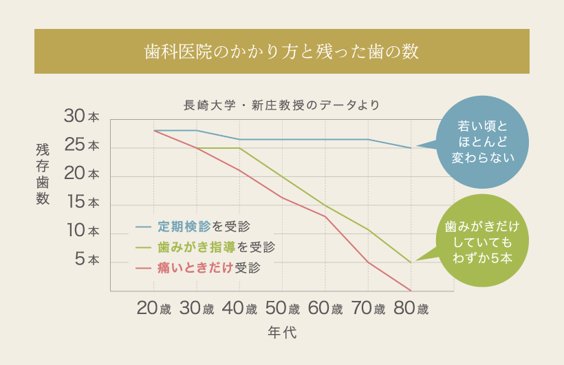 年代別 歯科医院のかかり方と残存歯数